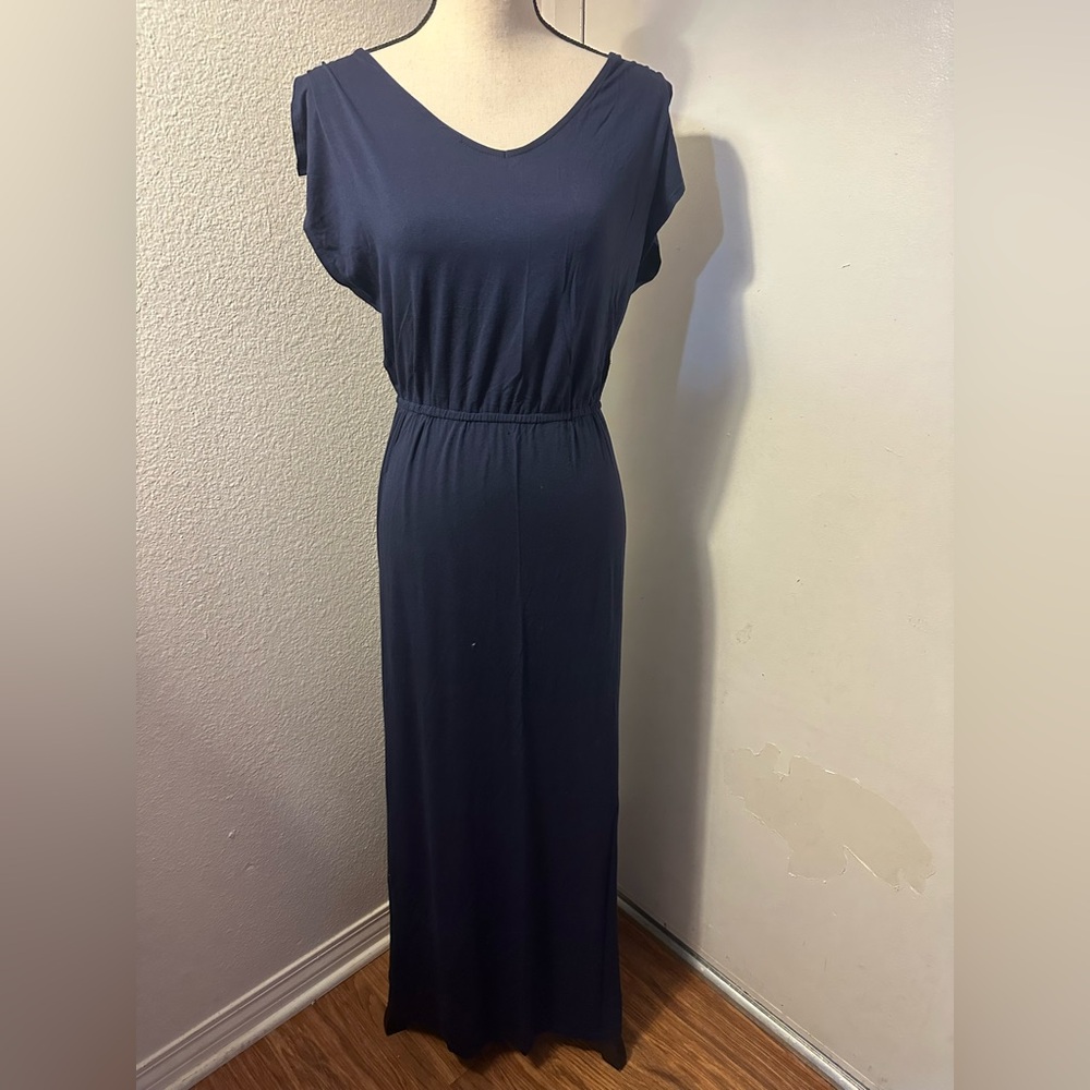 Chico's Blue Maxi Dress with Dolman Sleeves and Scoop Neck